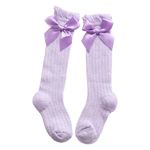 SYGA Baby Girls Mesh Nylon Bow Socks Suitable for Ages 0-3 Years(Purple)