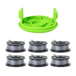 Greenworks 0.065" Single Line Auto-Feed String Trimmer Spools (6-Pack) + Replacement Spool Cover, Gray