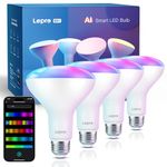 Lepro BR1 AI Smart Light Bulbs, Dimmable BR30 Bulbs, Work with Alexa & Google Home, Music Sync, RGBWW Colour Changing Light Bulb, Flood Light Bulbs, WiFi & Bluetooth Via Lepro+ App, LLM, E26, 4 Pack