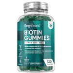 Biotin Gummies - 5000mcg - 120 Gummies with Vitamin A, B, C, D, E & Selenium - Hair, Nails & Skin Vitamins - Natural Raspberry & Blueberry Flavoured Vitamin B7 Gummies - Chewable Biotin Hair Gummies