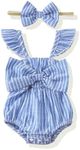 Renotemy Toddler Baby Girls Clothes Summer Short Sleeve Romper Cotton One-Piece Baby Clothes Girl 6-12 Months Halter Blue Stripe