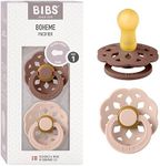 BIBS Pacifiers - Boheme Collection | BPA-Free Baby Pacifier | Made in Denmark | Set of 2 Woodchuck/Blush Color Premium Soothers | Size 0-6 Months