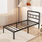 Yicensen 14 Inch Twin Bed Frames with Headboard, Rounded Corner Legs Heavy Duty Platform Bed Frame, No Box Spring Needed, Noise Free, Easy Assembly, Black.