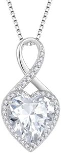 FJ Infinity Necklace for Women 925 Sterling Silver Heart Birthstone Pendant Necklace Jewellery Gifts for Mom Wife Girlfriend Daughter Sister Friends, Cubic Zirconia