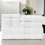LUZIA 8 Piece Towel Set - 100% Turkish Cotton, Premium Quality - 2 Bath Towels 2 Hand Towels and 4 Washcloths (White)