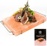 UMAID Himalayan Salt Block For Grilling, Cooking, Cutting and Serving,12X8X1.5 Food Grade Himalayan Pink Salt Stone on Stainless Steel Plate & Recipe Booklet, Unique Gifts for Men, Women, Chef, Cooks