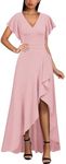 Miusol Women's Formal V Neck Ruffle Split Evening Party Long Dress, Pink, Large