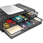 MOUNT-IT! Mesh Computer Monitor Stand Riser [Metal] Desk Organizer with Two Pullout Storage Drawers for Desktop, Laptop, and Printer Accessories and Office Supplies (Black)