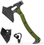 RXLUY Tactical Axe with G10 Handle Camping Survival Hatchet, Multifunctional Hiking Outdoor Heavy Duty Full Tang Tomahawk Tools with Hammer, Unique Design Crowbar, Leather Sheath (Green)