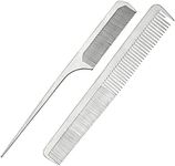 CCbeauty 2-Packs Metal Barber Comb Set Pack for Men & Women,Professional Hairdressing Salon Combs Hair cutting Tool Detangler Comb with Leather Bag (#2)