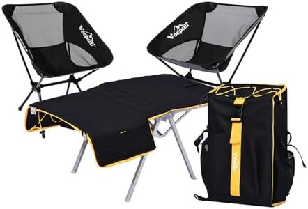 Vocpuli Camping Backpack - Aviation Aluminum Table Frame + 2 Folding Camping Chairs,+ Convertible Backpack Tabletop, Quick Setup&Portable,Camping Gear,Gifts for Camping, Picnic, Beach (Black)