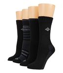 Columbia Womens Moisture Control Crew Socks, 4-pair, 4 Pack-black, One Size