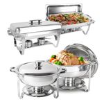 IMACONE Chafing Dish Buffet Set 4 Pack, 8 QT Rectangle & 5QT Round Stainless Steel Chafer for Catering, Chafers and Buffet Warmer Sets w/Food & Water Pan, Lid, Fuel Holder for Event Party Holiday