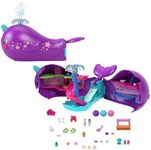 Mattel Polly Pocket Sparkle Cove Adventure Dolls & Toy Boat Playset, Narwhal Adventurer with 2 Micro Dolls, 3 Dissolvable Pearls & 13 Accessories