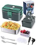 Andmenow 80W Faster Heating Electric Lunch Box Upgraded, 3 in 1 12/24/230V Food Heater, Car Truck Food Warmer, 1.8L Capacity with Carry Bag and SSFork & Spoon (Gray+Green)