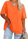 Fisoew Women's Plus Size V Neck T Shirts Summer Half Sleeve Tees Casual Loose Fit Cotton Tunic Tops