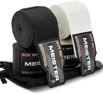 Meister Elite 180" Premium Adult Hand Wraps for MMA & Boxing - 2 Pair Pack w/Mesh Bag - Black/Vintage Ivory