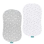 Biloban Bassinet Fitted Sheets Fit for Halo Bassinest Swivel & Flex Sleeper, (18"x30"), Jersey Knit Cotton, Breathable, 2 Pack, Gray Star