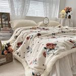 Aesthetic Floral Fleece Thick Warm Blanket for Winter, Cozy Luxury Plush Bed Blankets, Warm and Cozy Fuzzy Blanket (Rose-B,80x90)