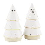 Mud Pie Stoneware Tree Salt and Pepper Set, Gold, 3 1/4" x 4" dia