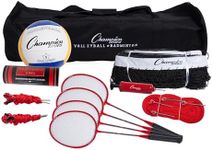 Champion Sports CG202 Volleyball & Badminton Set: Net, Poles, Ball, Rackets & Shuttlecocks, Portable Equipment for Lawn, Beach & Tournament Games