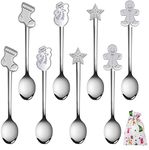 SLKIJDHFB Stainless Steel Spoons Set Coffee Dessert Teaspoons Christmas Metal Spoons Set 8 Pieces with Xmas Drawstring Bag