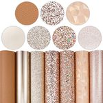 7 Pieces/Set 8x12 Inch (21cmx30cm) A4 Bundle Leather Sheets Mixed Rose Gold Series Sparkle Fine Chunky Glitter Patent Litchi Holographic Faux Leather Fabric for Bow Earring Making DIY Craft