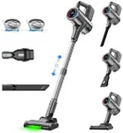 Cordless Vacuum Cleaner, 500W/40KPA Lightweight Stick Vacuum up to 40 mins Runtime, LED Display and Green Headlights, 6-Stages Filtration, Self-Standing Vacuum for Home Hard Floor, Carpet and Pet Hair