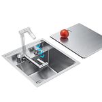 Single Bowl RV Hidden Sink With Cover Stainless Steel Kitchen Sink Small Size Mini Sink Sink With Siphon, Faucet, Drain Pantry Bar Sink (Color : Silver, Size : 39 * 43 * 23cm)