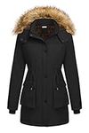 Beyove Womens Faux Fur Line Hooded Warm Winter Jacket Thicken Fleece Lined Parkas Coats, Black Medium