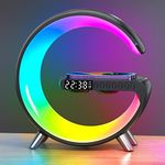 USMEI Wireless Charger Ambient Light, RGB Color Changing Mood Light, 15W LED Bedside lamp with Time Display, Dimmable Night Light Alarm Clock, Bluetooth Speaker and APP Control Bedroom, Party, Black