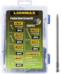 LIONMAX Pocket Hole Screws Assortment Kit 290PCS, 6 Size Pocket Hole Screws Kit, Coarse Thread, Washer Head, Self Tapping for Soft Wood, 150MM Square Drive Bit Included