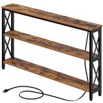 Rolanstar Console Table with Power Outlet, 3 Tier Narrow Sofa Table with Storage Shelf, 47” Entryway Table Metal Frame Behind Sofa Couch Hallway Entrance for Living Room, Foyer, Rustic Brown