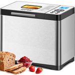 KEEPEEZ 2LB 19-in-1 Programmable Bread Maker, Stainless Steel Bread Maker Machine UK Model with Nonstick Ceramic Pan,15H Timer & 1H Keep Warm,Sourdough,Gluten Free, Recipes for UK,3 Loaf Size 3 Colors