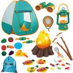 MITCIEN Kids Camping Play Tent with Toy Campfire/Marshmallow/Fruits Toys Play Tent Set for Boys Girls Indoor Outdoor Pretend-Play Game