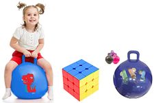 Storio Sit and Bounce Rubber Hop Ball for Boys Girls Toys | Balls for Kids (Size Medium,Multicolour) & Cubes 3x3 High Speed Sticker Less Magic Puzzle Cube Game Toy & Inflatable Hopper Ball for Kids