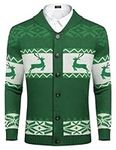 COOFANDY Mens Ugly Christmas Xmas Cardigan Sweater X-Mas Shawl Collar Button Front Knit Sweaters (Green L)