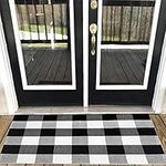 Xuanmuque Black White Buffalo Plaid Rug Cotton Checkered Doormat Plaid Area Rug Entry Way Porch Mat Washable, 23.6 x 35.4 Inches