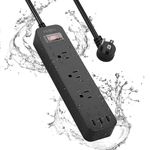 Outdoor Power Bar with USB, Outdoor Surge Protector with 6Ft Long Extension Cord and 3 AC Outlet Extenders, Overload Protection, Waterproof and Shockproof Power Strip for Bathroom, Kitchen, Patio