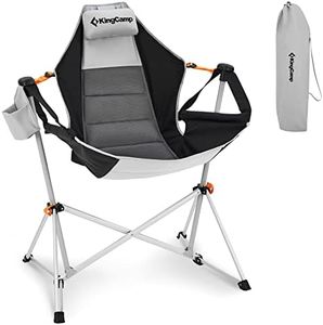 KingCamp Hammock Camping Chair Swinging Rocking Chair for Adults Lawn Beach Camp Outside Portable Folding Chair Hold Up to 300lbs with Adjustable Back Support Carrying Bag Cup Holder (Grey/Black)