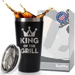 Sodilly Summer Gifts for Men Women - King of the Grill, 16 oz Black Tumbler - Cool Gifts for Him Her - Fun Coffee Mug Cup Funny Tumbler with Lid