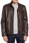 Cole Haan Men's Smooth Leather Moto Jacket, Java, Small