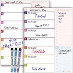 Dry Erase Calendar Weekly Planner Set 2Pk Multi-Function Menu 12x9 to-Do List, Notes, Goals, Calendar, Planner. Clings to Any Surface. Daily Weekly Planner for Fridge White Board Calendar + Markers