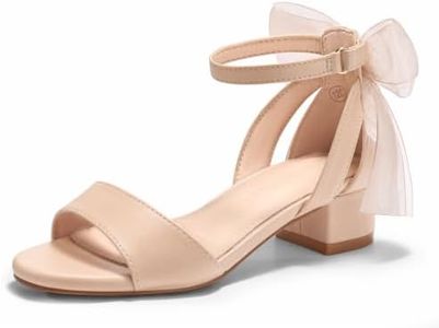 Coutgo Girls Dress Shoes Sandals Chunky Low Heels Bow Ankle Strap Flower Girl Wedding Party Shoes