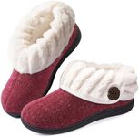 Wishcotton Women's Fuzzy Felt Slippers, Ladies' Closed Back House Shoes with Nonslip Rubber Sole, Wine, Size 8