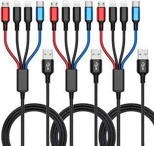[3-Pack] Multi Charging Cable 4-in-1 Multi Charger Cable 4FT Nylon Braided Multiple USB Charging Cable Fast Phone Charger Cord Multi USB Cable with Dual IP/Type C/Micro USB Port for Most Phones/Tablet