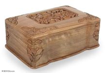 NOVICA Floral Wood Jewelry Box, Brown 'Eternal Attraction'