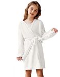 Arshiner Boys Girls Flannel Bathrobes Soft Fuzzy Hooded Robe Sleepwear with Belt for Kids White 4-5T