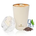 Philorn Coffee Cup, 380ml Insulated Coffee Mug with Leakproof Lid- Reusable Travel Coffee Mug for Hot and Cold Drinks, White Vacuum Stainless Steel Coffee Tumbler with Double Wall