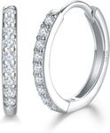 Wiredock 925 Sterling Silver Hoop Earrings,16mm Hypoallergenic Huggie Small Hoop Earrings with AAA+ Cubic Zirconia for Women Girls, Sleepers Hoop Earrings (Silver) YS-172